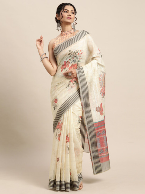 

Saree mall Women Yellow & Pink Floral Silk Blend Banarasi Saree