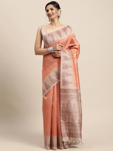 

Saree mall Women Peach & Brown Ethnic Motifs Printed Silk Blend Bagh Saree