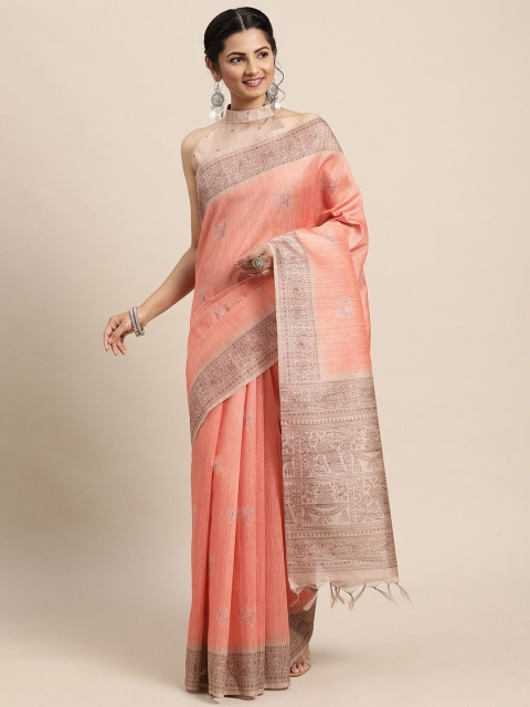 

Saree mall Women Peach & Brown Ethnic Motifs Printed Silk Blend Bagh Saree
