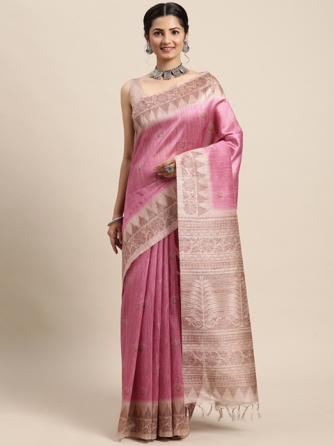 

Saree mall Women Pink & Off White Ethnic Motifs Printed Silk Blend Bagh Saree