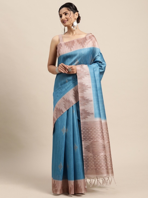 

Saree mall Women Blue & Brown Ethnic Motifs Printed Silk Blend Bagh Sarees