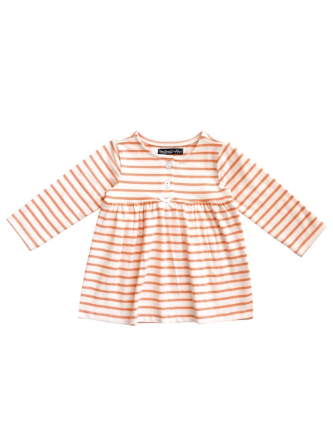 

milou Girls Orange & White Striped Cotton A-Line Dress
