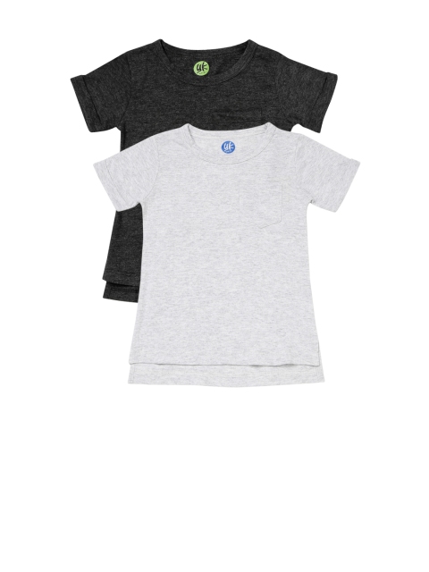 

YK Girls Pack of 2 Solid Round Neck T-shirts, Grey