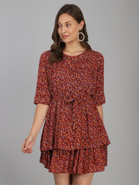 

B4ME COM Women Brown Floral Printed A-Line Dress