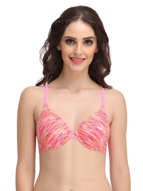 

Clovia Pink Printed Underwired Lightly Padded Cage T-shirt Bra BR0874P1440C