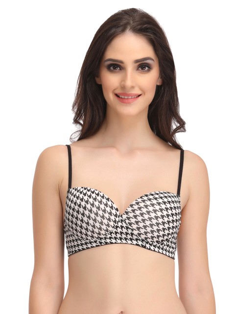 

Clovia White Printed Non-Wired Lightly Padded Balconette T-Shirt Bra BR0891P1840C