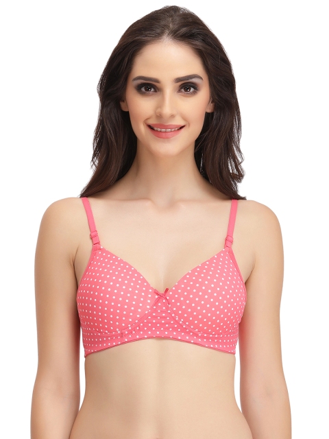 

Clovia Non-Wired Polka Print T-Shirt Bra With Detachable Straps, Pink