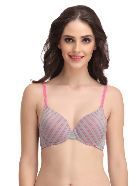

Clovia Grey Striped Underwired Lightly Padded Push-Up Bra BR0921P0136D