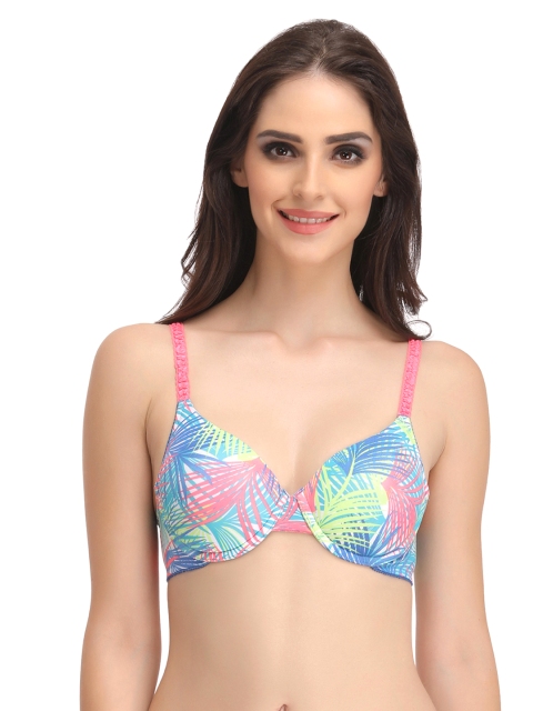 

Clovia Blue Printed Underwired Lightly Padded Push-Up T-Shirt Bra BR0924P0840B