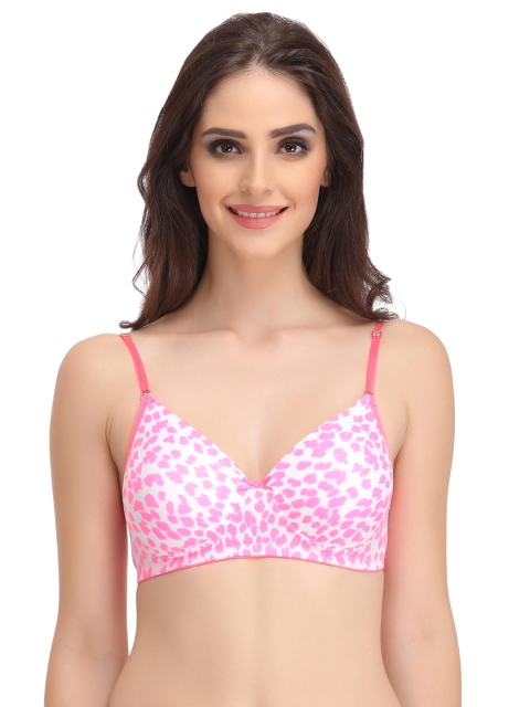 

Clovia Pink & White Printed Non-Wired Lightly Padded Multiway T-shirt Bra BR0935P2240B