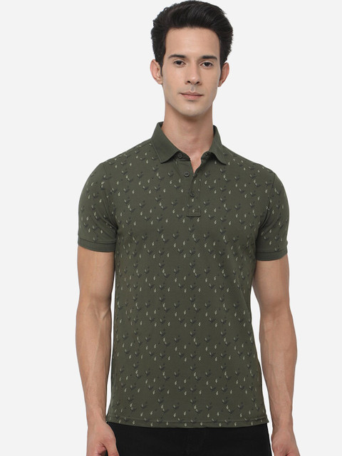 

JADE BLUE Men Green Printed Polo Collar Slim Fit T-shirt