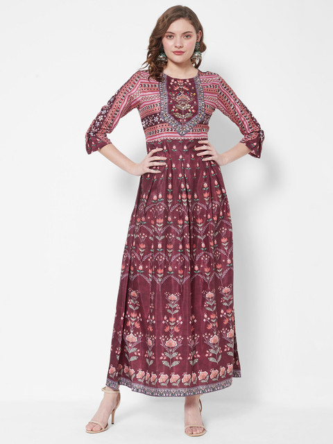 

HEEPOSH Women Maroon Ethnic Motifs Ethnic Maxi Dress