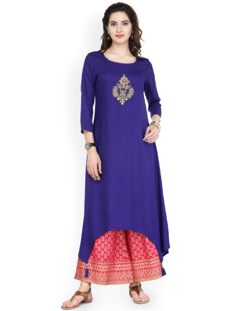 Varanga Blue Viscose Gold Zari Embroidery Kurta With Palazzo