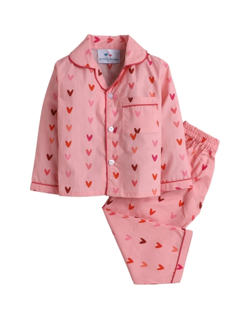 

Knitting Doodles Unisex Kids Pink & Red Printed Night suit