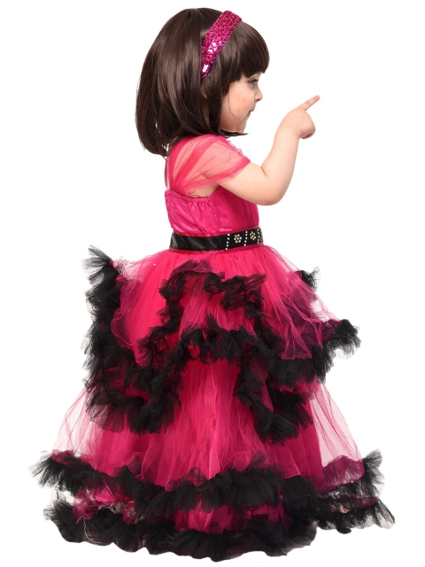 

Samsara Couture Girls Magenta & Black Net Fit and Flare Maxi Dress