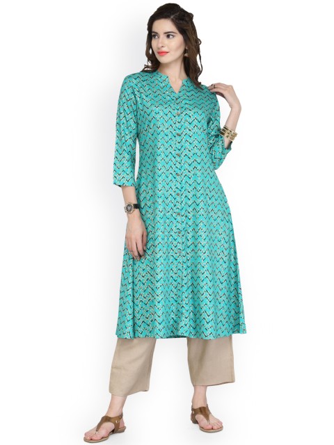 

Varanga Women Sea Green & Beige Printed Kurta with Palazzos