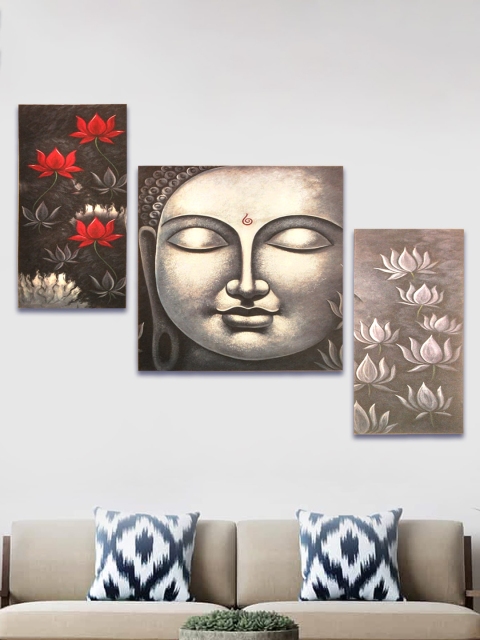 

SHREE KALA HOME DECOR Set of 3 Lord Buddha Paintings, Black