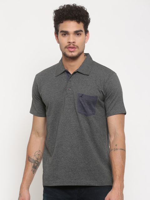 

American Crew Men Charcoal Grey Solid Polo Collar T-shirt