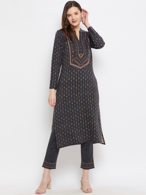 

Knitstudio Women Grey Floral Kurta with Trouser Set