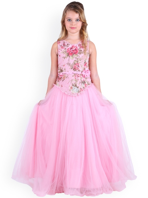 

CUTECUMBER Girls Pink Floral Print Fit and Flare Maxi Dress