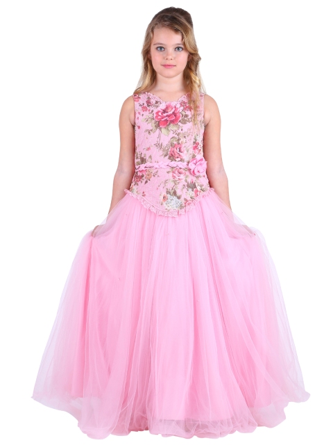 

CUTECUMBER Girls Pink Floral Print Fit and Flare Maxi Dress