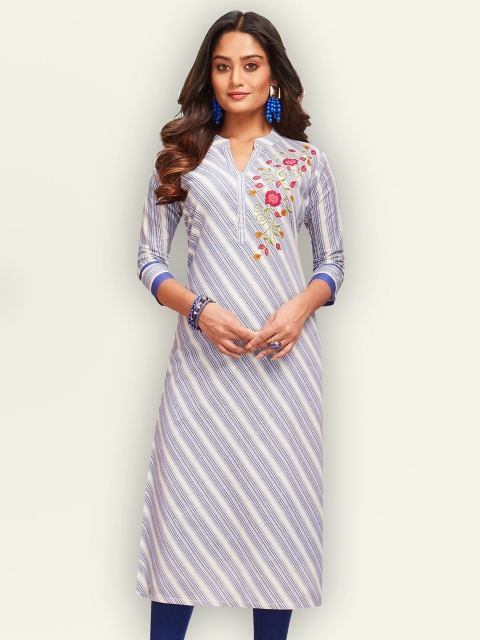 

Jevi Prints Women White & Blue Floral Printed Pure Cotton Kurta