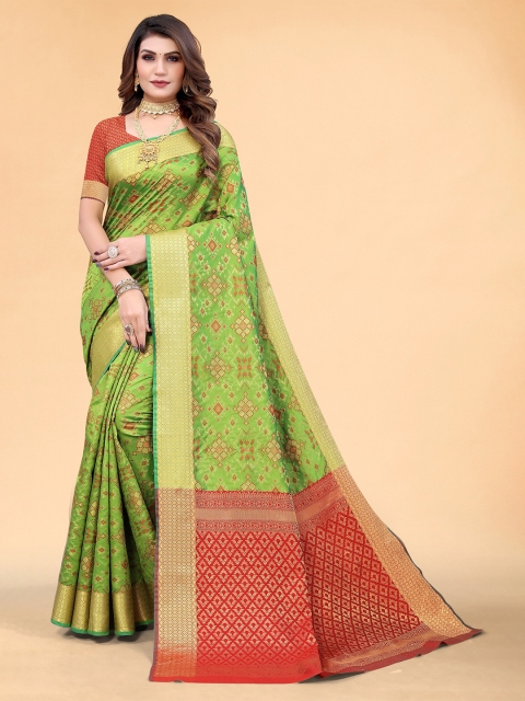 

Mitera Green & Red Woven Design Zari Silk Blend Saree