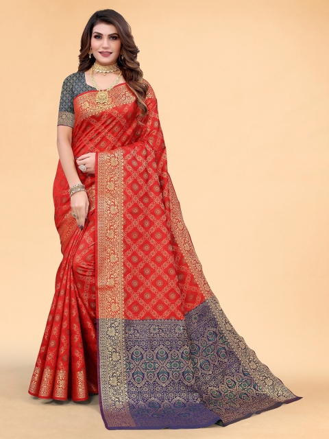 

Mitera Red & Brown Woven Design Zari Silk Blend Saree