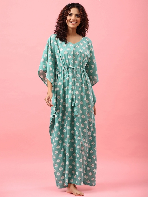 

JISORA Blue Printed Maxi Nightdress