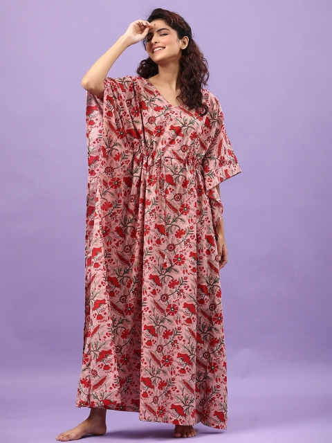 

JISORA Pink Printed Maxi Nightdress