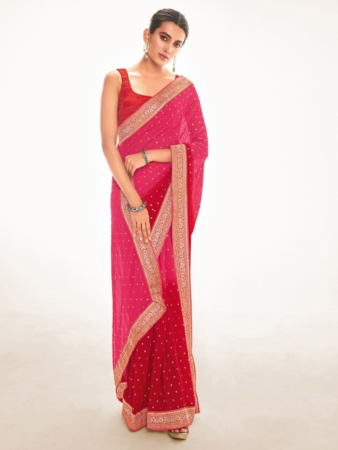 

Saree mall Pink & White Ethnic Motifs Zari Silk Blend Mangalagiri Sarees