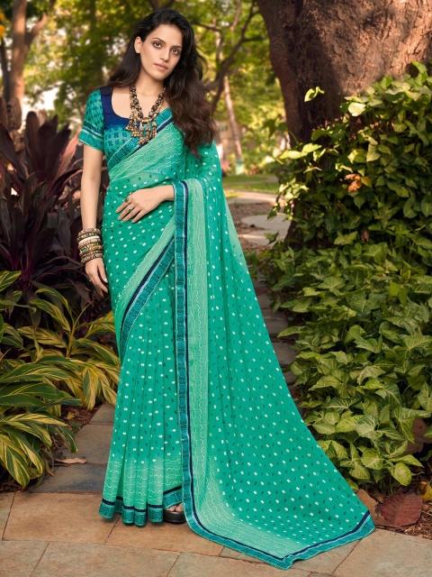 

Saree mall Sea Green & White Floral Pure Chiffon Mangalagiri Sarees