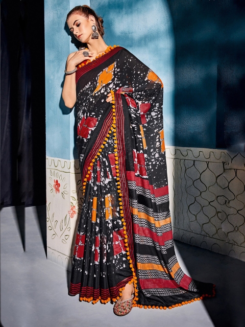 

Saree mall Women Black & Maroon Printed Cotton Blend Sarees