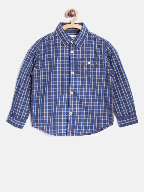 

Lee Cooper Boys Blue Contemporary Fit Checked Casual Shirt