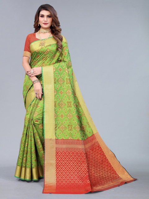 

Nimayaa Green & Red Floral Woven design Zari Silk Blend Saree