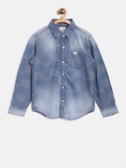 

Lee Cooper Boys Blue Regular Fit Faded Printed Casual Shirt