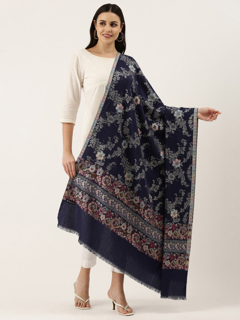 

Pashmoda Women Navy Blue & Grey Woven Design Kaani Wool Shawl