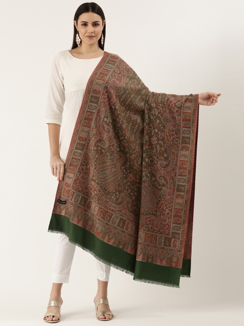 

Pashmoda Women Olive Green & Brown Woven Design Jamawar Shawl