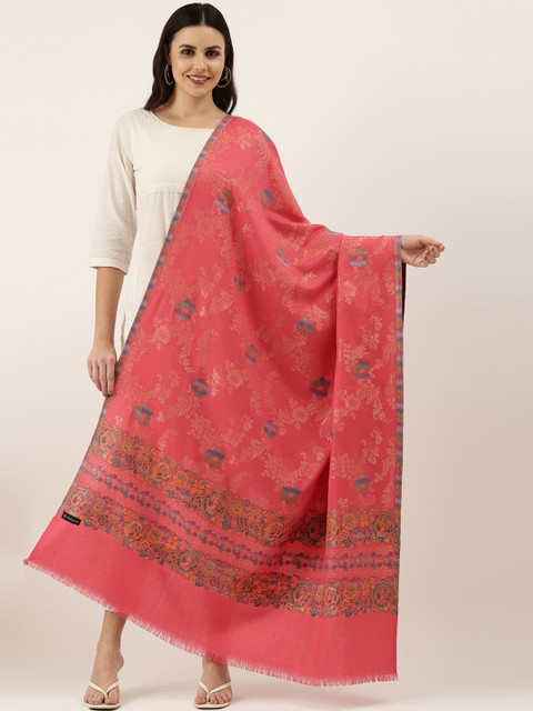 

Pashmoda Women Pink Floral Woven Design Kaani Wool Shawl