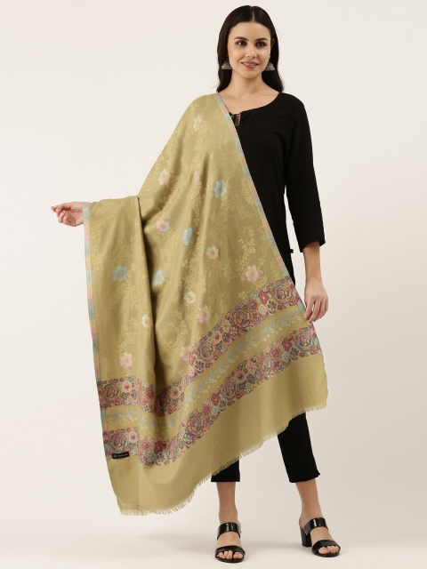 

Pashmoda Women Olive Green Woven Design Kaani Wool Shawl