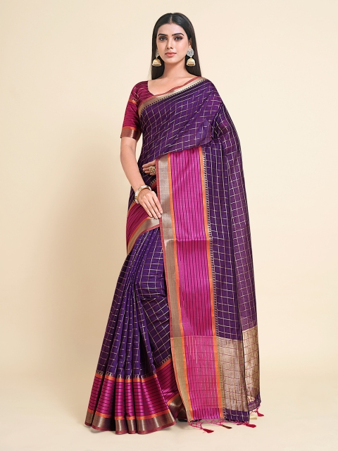 

MIMOSA Purple & Pink Checked Zari Art Silk Banarasi Saree