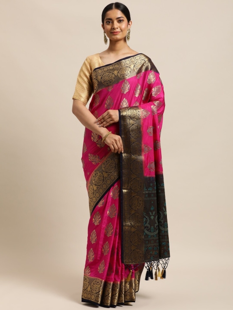 

MIMOSA Pink & Navy Blue Woven Design Zari Art Silk Kanjeevaram Saree