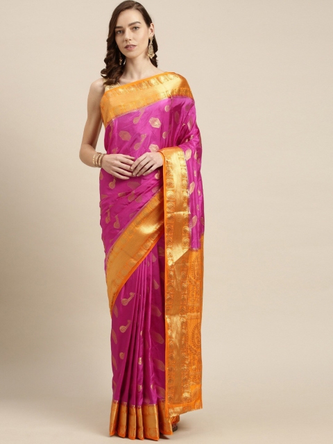 

MIMOSA Magenta & Yellow Ethnic Motifs Zari Art Silk Kanjeevaram Saree