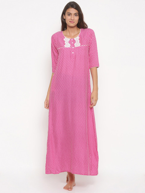 

Sweet Dreams Pink Polka Dot Printed Maxi Nightdress