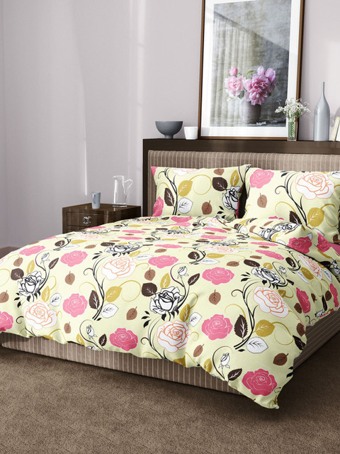 

Aura Yellow & Pink Floral 144 TC King Bedsheet with 2 Pillow Covers