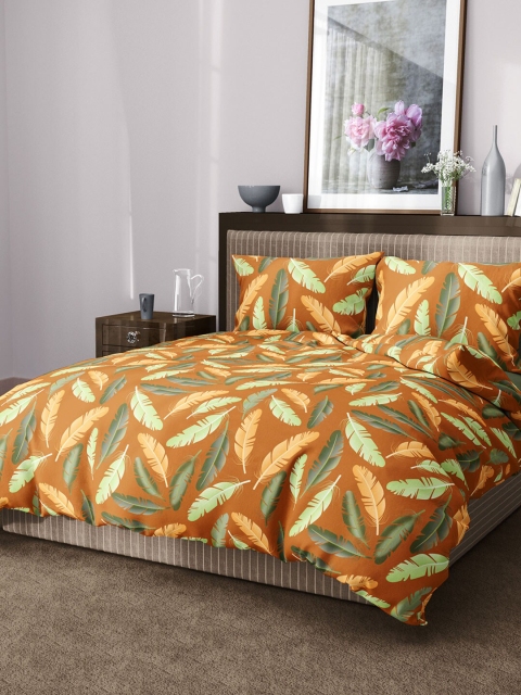 

Aura Mustard & Green Graphic 144 TC King Bedsheet with 2 Pillow Covers