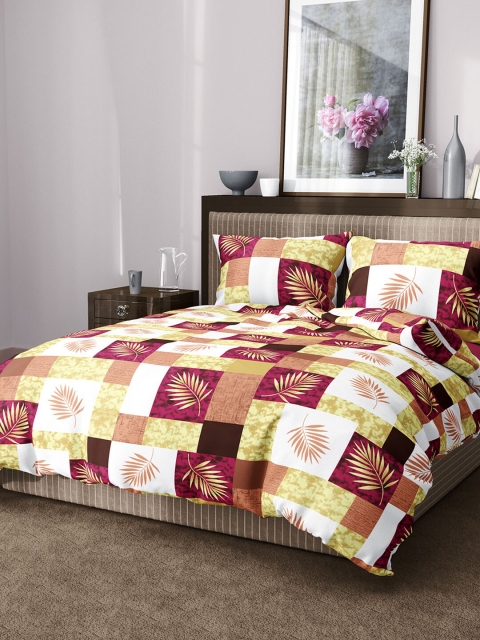 

Aura Geometric 144 TC King Cotton Bedsheet with 2 Pillow Covers, Magenta