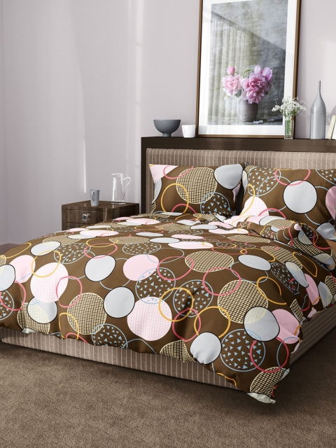 

Aura Brown & White Geometric 144 TC King Bedsheet with 2 Pillow Covers