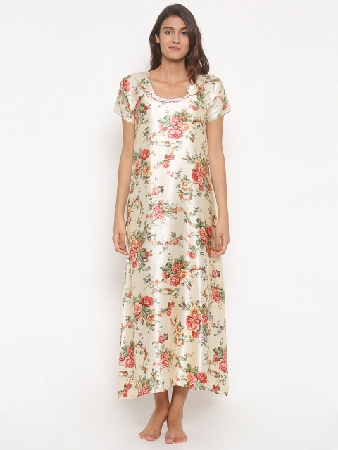 

SDL by Sweet Dreams Cream-Coloured Printed Maxi Nightdress