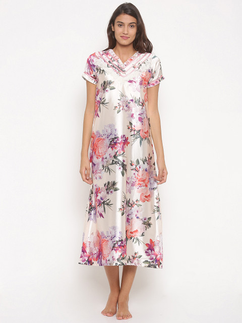 

SDL by Sweet Dreams Cream-Coloured & Purple Printed Maxi Nightdress